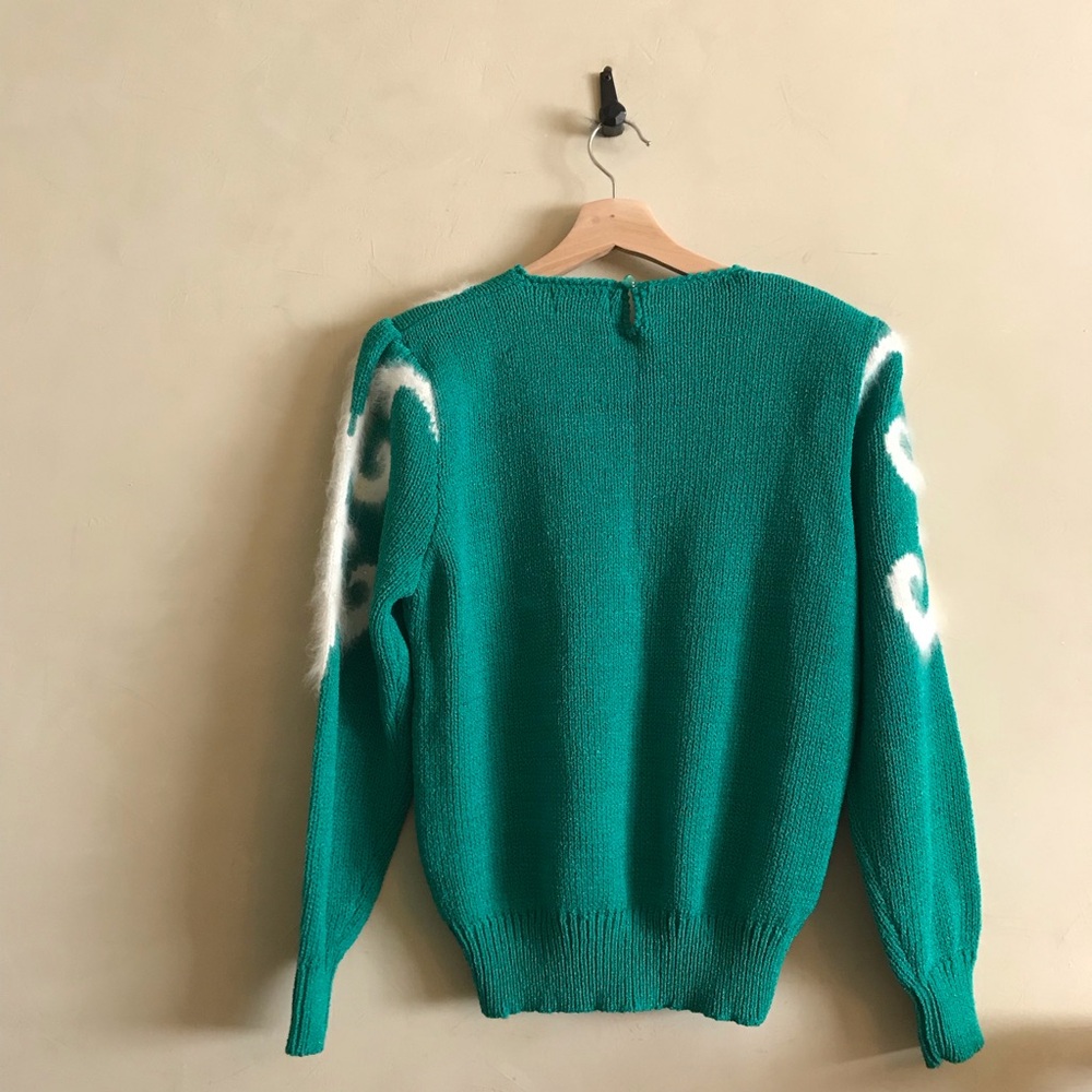 Vintage Green and White Patterned Sweater - Picture 3 of 9